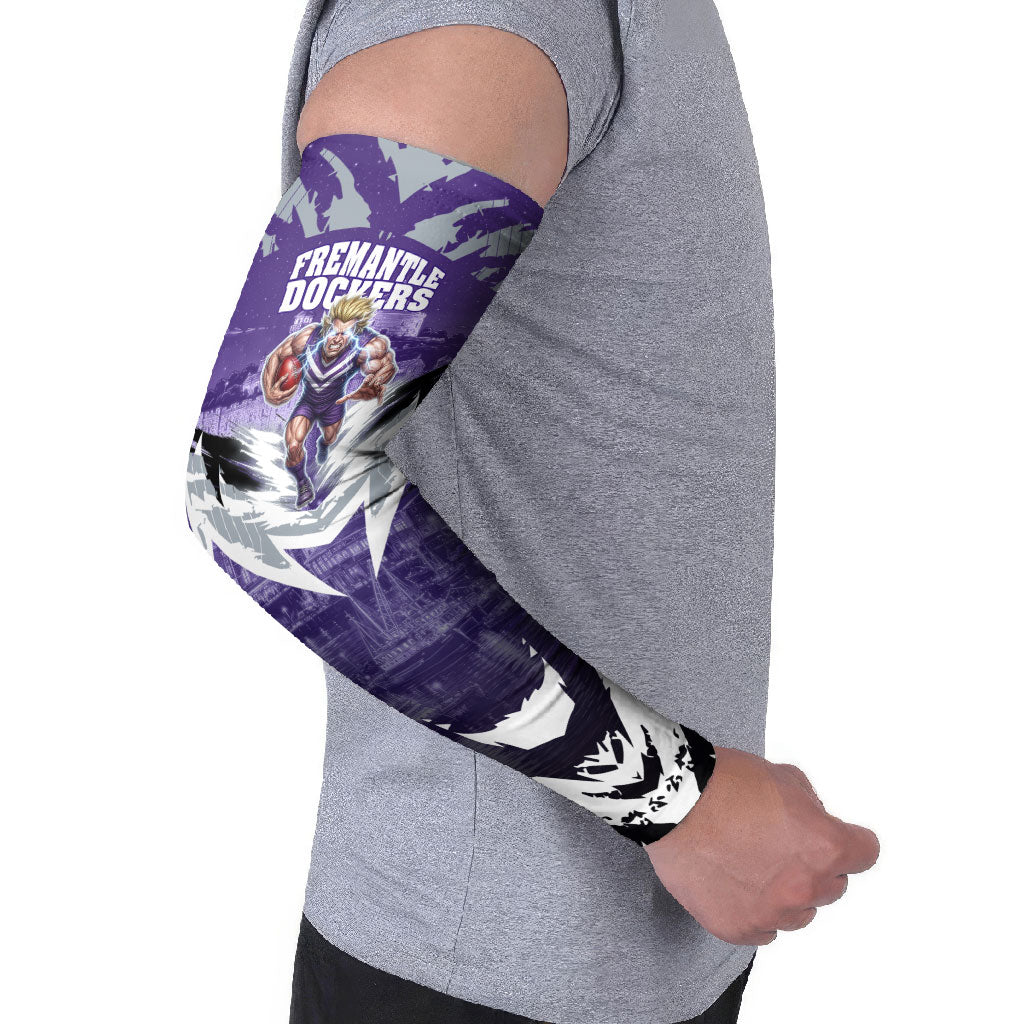 Personalised Fremantle Dockers Football Arm Sleeves Anime Warrior Manga Style Lightning Bolt Cityscape