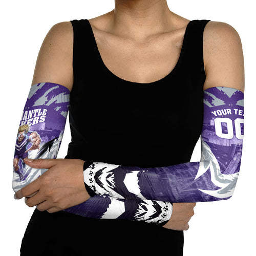 Personalised Fremantle Dockers Football Arm Sleeves Anime Warrior Manga Style Lightning Bolt Cityscape