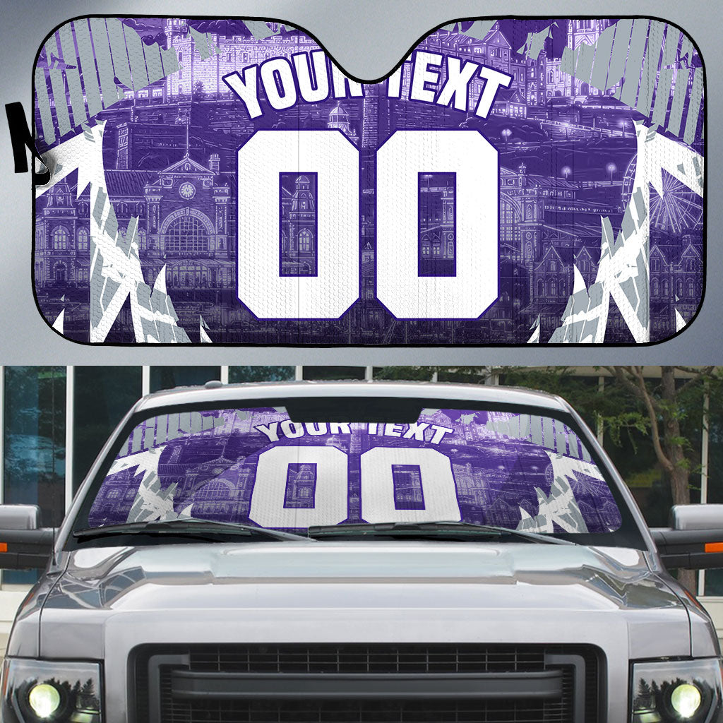 Personalised Fremantle Dockers Football Auto Sun Shade Anime Warrior Manga Style Lightning Bolt Cityscape