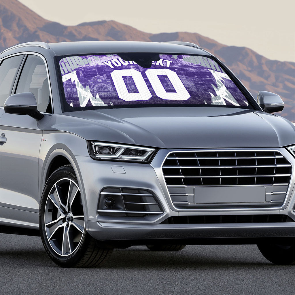 Personalised Fremantle Dockers Football Auto Sun Shade Anime Warrior Manga Style Lightning Bolt Cityscape