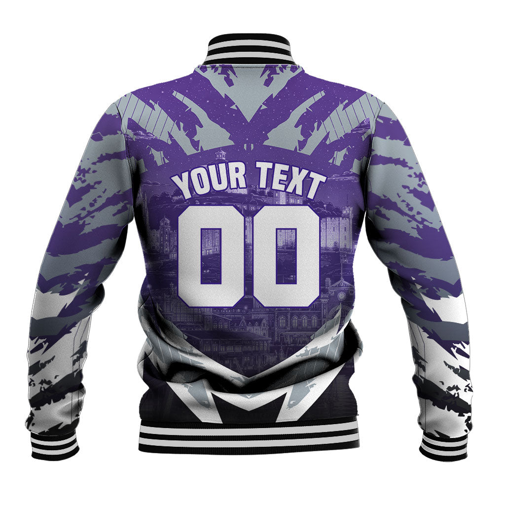 Personalised Fremantle Dockers Football Baseball Jacket Anime Warrior Manga Style Lightning Bolt Cityscape
