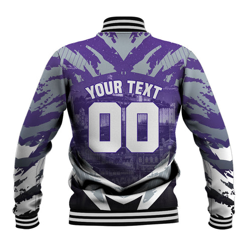Personalised Fremantle Dockers Football Baseball Jacket Anime Warrior Manga Style Lightning Bolt Cityscape