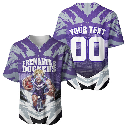 Personalised Fremantle Dockers Football Baseball Jersey Anime Warrior Manga Style Lightning Bolt Cityscape