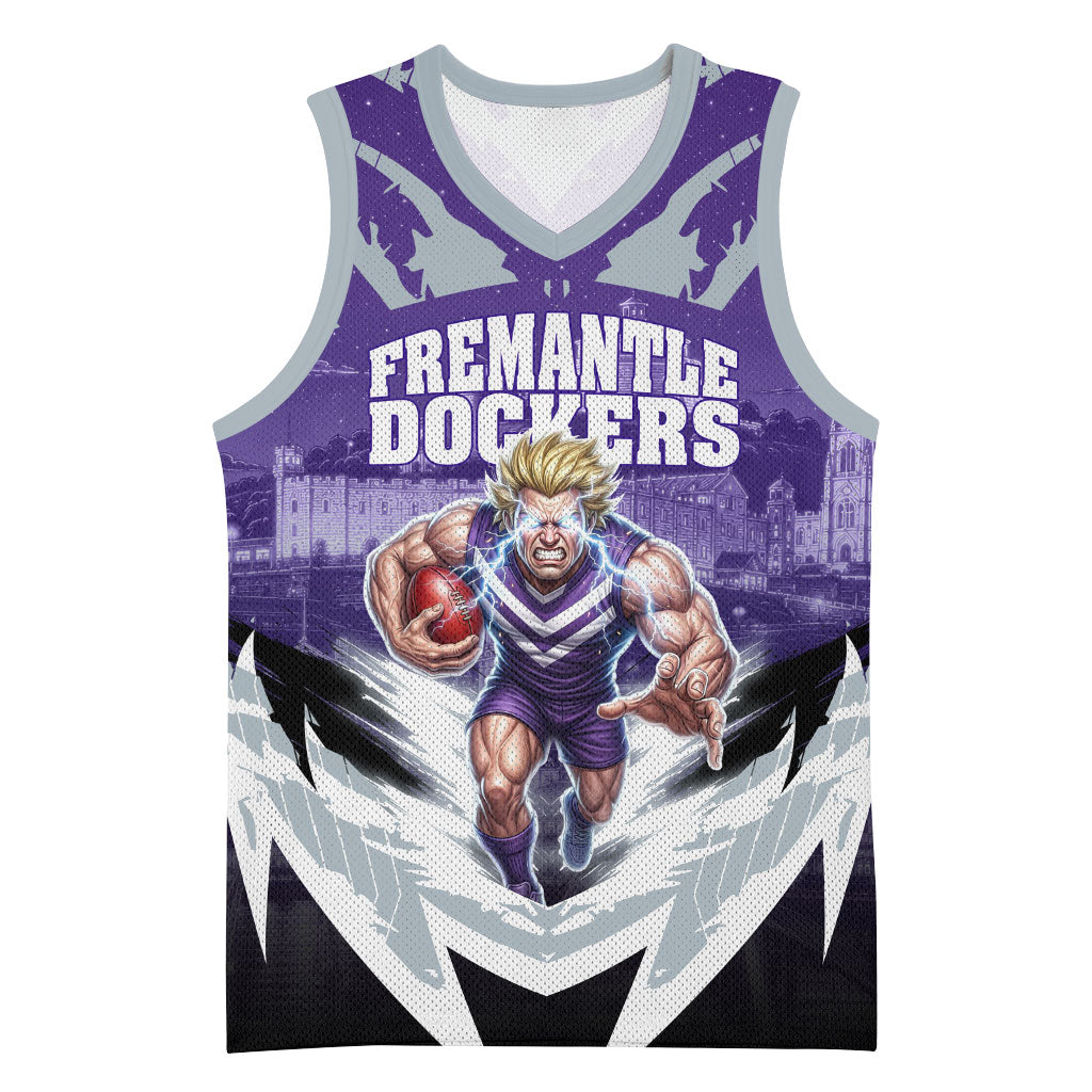 Personalised Fremantle Dockers Football Basketball Jersey Anime Warrior Manga Style Lightning Bolt Cityscape