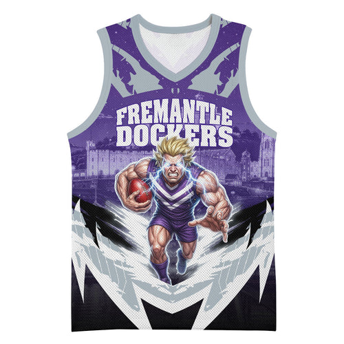 Personalised Fremantle Dockers Football Basketball Jersey Anime Warrior Manga Style Lightning Bolt Cityscape