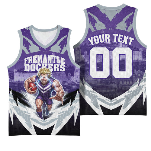 Personalised Fremantle Dockers Football Basketball Jersey Anime Warrior Manga Style Lightning Bolt Cityscape