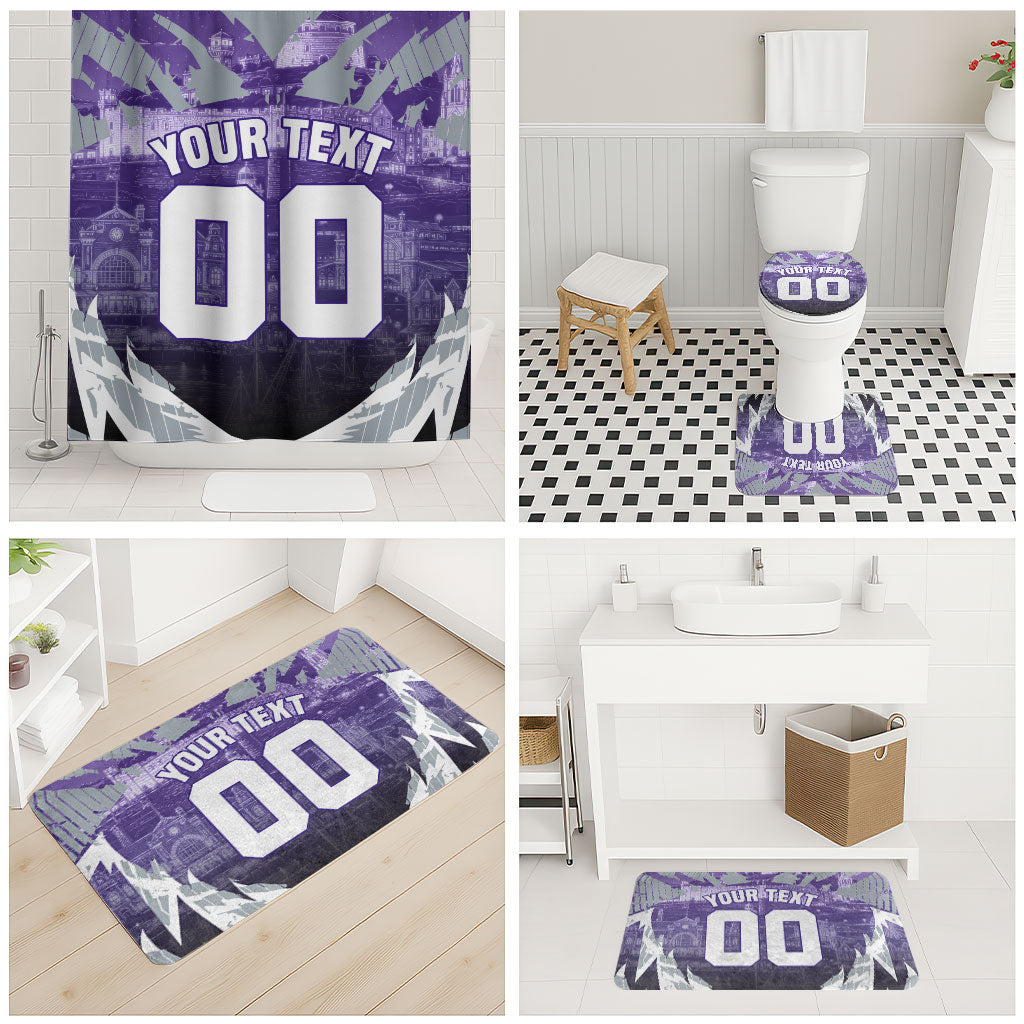 Personalised Fremantle Dockers Football Bathroom Set Anime Warrior Manga Style Lightning Bolt Cityscape