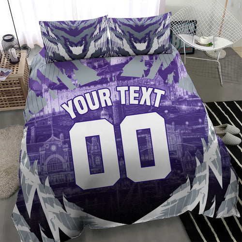 Personalised Fremantle Dockers Football Bedding Set Anime Warrior Manga Style Lightning Bolt Cityscape