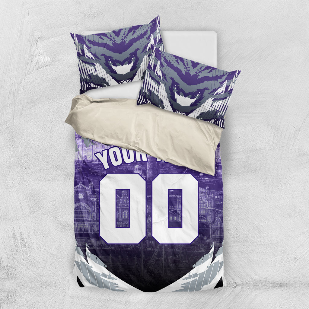 Personalised Fremantle Dockers Football Bedding Set Anime Warrior Manga Style Lightning Bolt Cityscape