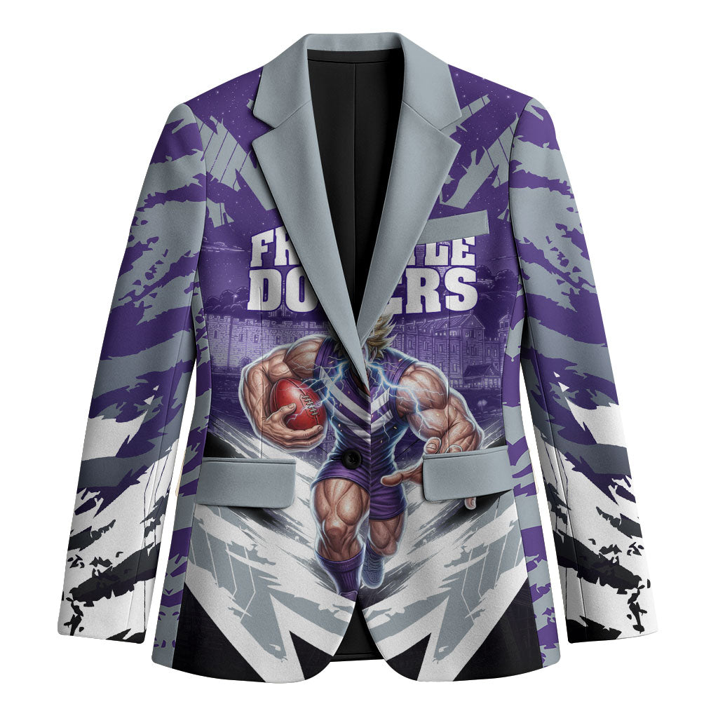 Personalised Fremantle Dockers Football Blazer Anime Warrior Manga Style Lightning Bolt Cityscape