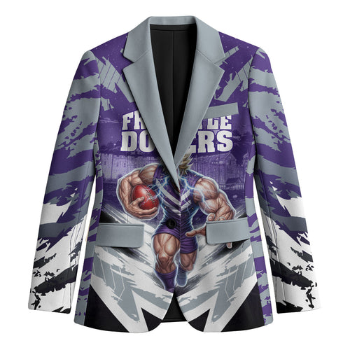 Personalised Fremantle Dockers Football Blazer Anime Warrior Manga Style Lightning Bolt Cityscape