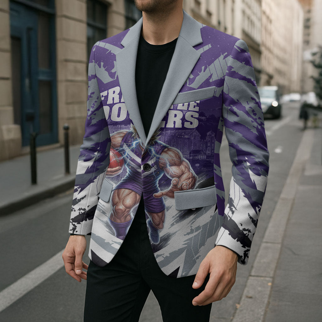 Personalised Fremantle Dockers Football Blazer Anime Warrior Manga Style Lightning Bolt Cityscape