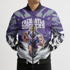 Personalised Fremantle Dockers Football Bomber Puffer Jacket Anime Warrior Manga Style Lightning Bolt Cityscape