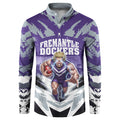 Personalised Fremantle Dockers Football Button Sweatshirt Anime Warrior Manga Style Lightning Bolt Cityscape