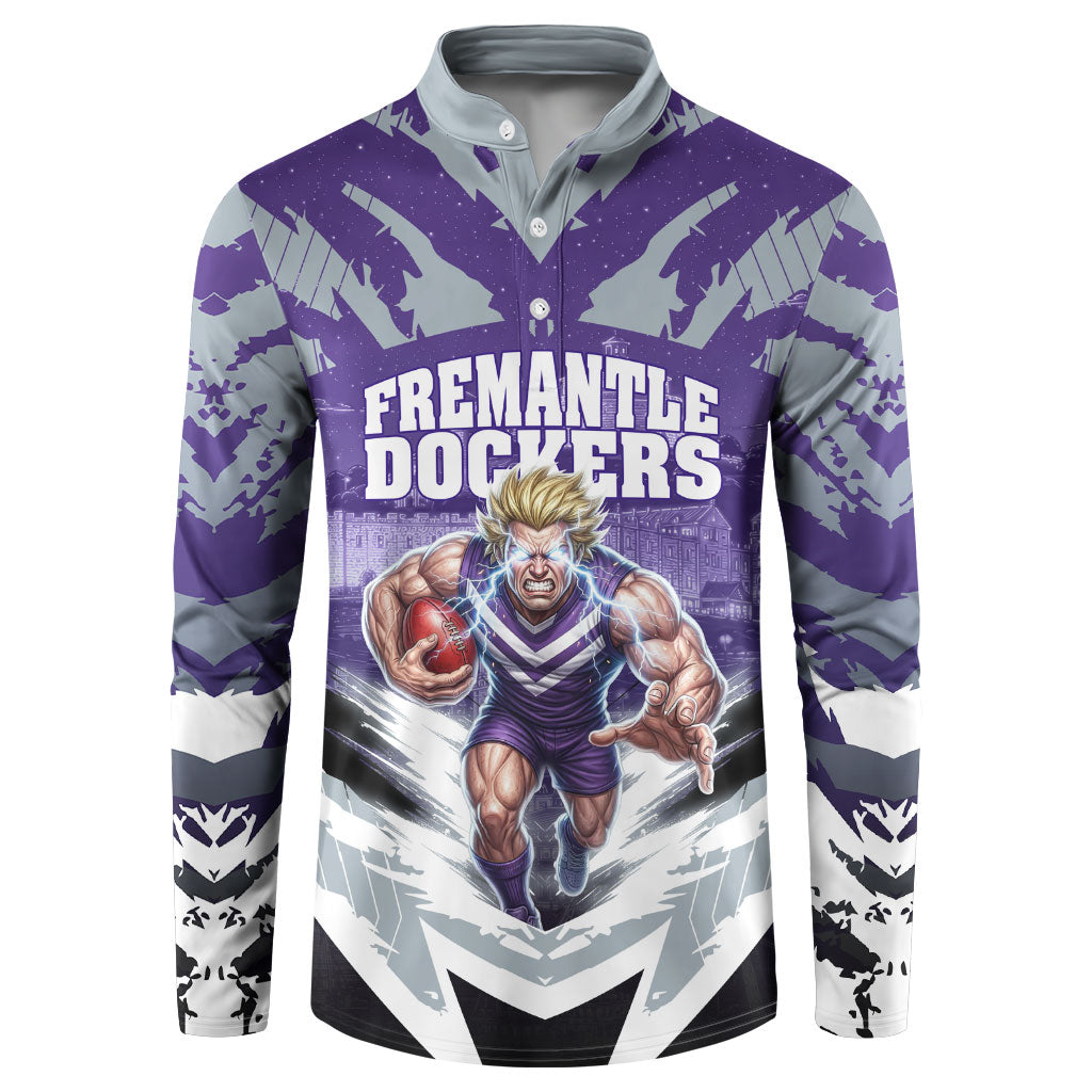 Personalised Fremantle Dockers Football Button Sweatshirt Anime Warrior Manga Style Lightning Bolt Cityscape