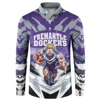Personalised Fremantle Dockers Football Button Sweatshirt Anime Warrior Manga Style Lightning Bolt Cityscape
