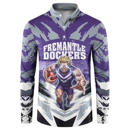 Personalised Fremantle Dockers Football Button Sweatshirt Anime Warrior Manga Style Lightning Bolt Cityscape