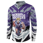 Personalised Fremantle Dockers Football Button Sweatshirt Anime Warrior Manga Style Lightning Bolt Cityscape