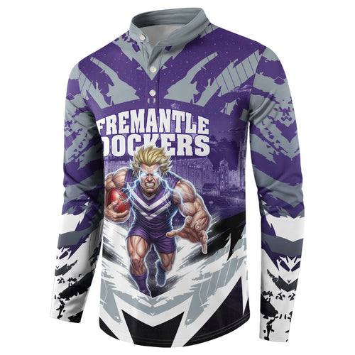 Personalised Fremantle Dockers Football Button Sweatshirt Anime Warrior Manga Style Lightning Bolt Cityscape