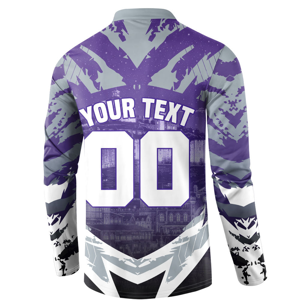 Personalised Fremantle Dockers Football Button Sweatshirt Anime Warrior Manga Style Lightning Bolt Cityscape