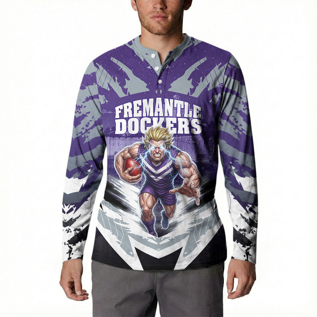 Personalised Fremantle Dockers Football Button Sweatshirt Anime Warrior Manga Style Lightning Bolt Cityscape