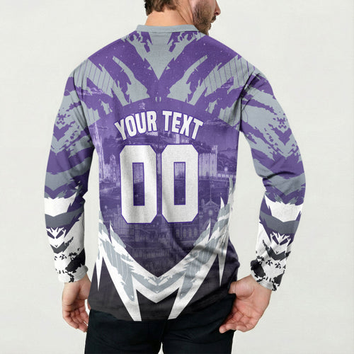 Personalised Fremantle Dockers Football Button Sweatshirt Anime Warrior Manga Style Lightning Bolt Cityscape