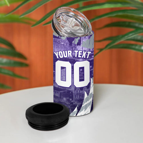 Personalised Fremantle Dockers Football 4 in 1 Can Cooler Tumbler Anime Warrior Manga Style Lightning Bolt Cityscape