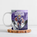 Personalised Fremantle Dockers Football Ceramic Mug Anime Warrior Manga Style Lightning Bolt Cityscape