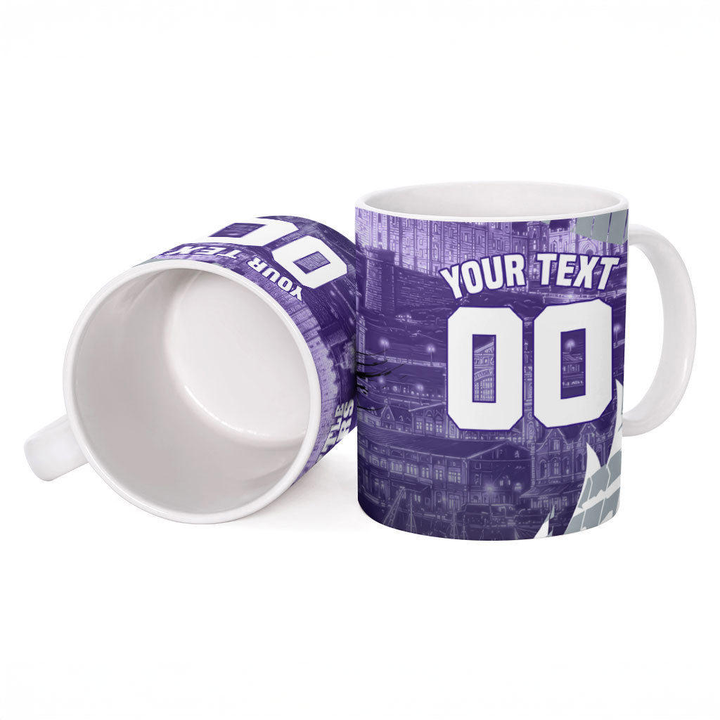Personalised Fremantle Dockers Football Ceramic Mug Anime Warrior Manga Style Lightning Bolt Cityscape