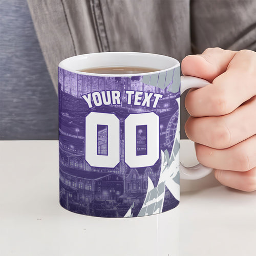 Personalised Fremantle Dockers Football Ceramic Mug Anime Warrior Manga Style Lightning Bolt Cityscape