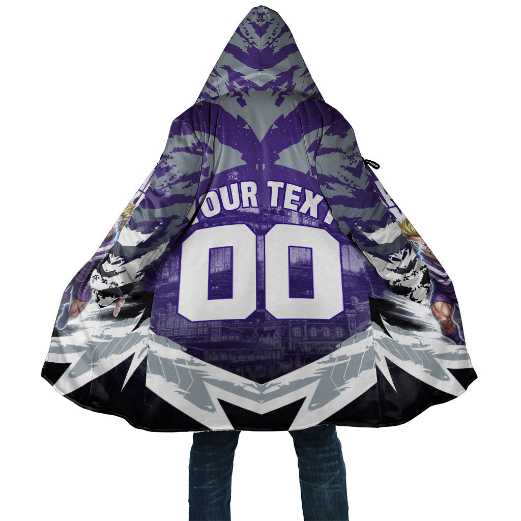 Personalised Fremantle Dockers Football Cloak Anime Warrior Manga Style Lightning Bolt Cityscape