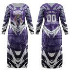 Personalised Fremantle Dockers Football Couples Matching Long Sleeve Bodycon Dress and Hawaiian Shirt Anime Warrior Manga Style Lightning Bolt Cityscape
