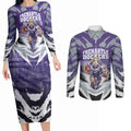 Personalised Fremantle Dockers Football Couples Matching Long Sleeve Bodycon Dress and Long Sleeve Button Shirt Anime Warrior Manga Style Lightning Bolt Cityscape