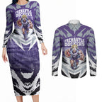 Personalised Fremantle Dockers Football Couples Matching Long Sleeve Bodycon Dress and Long Sleeve Button Shirt Anime Warrior Manga Style Lightning Bolt Cityscape