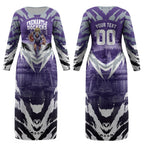 Personalised Fremantle Dockers Football Couples Matching Long Sleeve Bodycon Dress and Long Sleeve Button Shirt Anime Warrior Manga Style Lightning Bolt Cityscape
