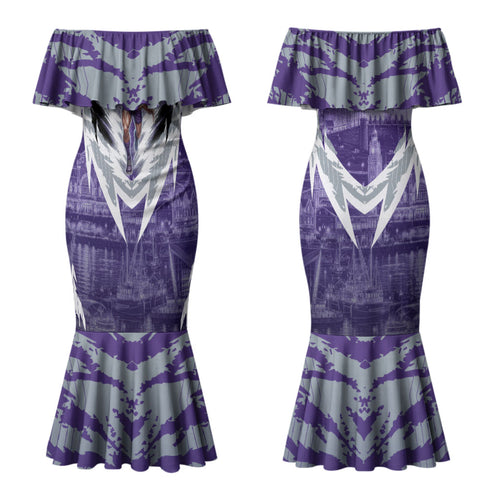 Personalised Fremantle Dockers Football Couples Matching Mermaid Dress and Hawaiian Shirt Anime Warrior Manga Style Lightning Bolt Cityscape