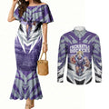 Personalised Fremantle Dockers Football Couples Matching Mermaid Dress and Long Sleeve Button Shirt Anime Warrior Manga Style Lightning Bolt Cityscape