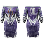 Personalised Fremantle Dockers Football Couples Matching Off The Shoulder Long Sleeve Dress and Long Sleeve Button Shirt Anime Warrior Manga Style Lightning Bolt Cityscape