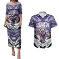 Personalised Fremantle Dockers Football Couples Matching Puletasi and Hawaiian Shirt Anime Warrior Manga Style Lightning Bolt Cityscape