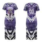 Personalised Fremantle Dockers Football Couples Matching Short Sleeve Bodycon Dress and Long Sleeve Button Shirt Anime Warrior Manga Style Lightning Bolt Cityscape