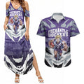 Personalised Fremantle Dockers Football Couples Matching Summer Maxi Dress and Hawaiian Shirt Anime Warrior Manga Style Lightning Bolt Cityscape