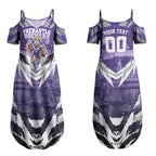 Personalised Fremantle Dockers Football Couples Matching Summer Maxi Dress and Hawaiian Shirt Anime Warrior Manga Style Lightning Bolt Cityscape