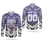 Personalised Fremantle Dockers Football Couples Matching Tank Maxi Dress and Long Sleeve Button Shirt Anime Warrior Manga Style Lightning Bolt Cityscape