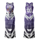 Personalised Fremantle Dockers Football Couples Matching Tank Maxi Dress and Long Sleeve Button Shirt Anime Warrior Manga Style Lightning Bolt Cityscape