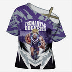 Personalised Fremantle Dockers Football Cross Shoulder Shirt Anime Warrior Manga Style Lightning Bolt Cityscape