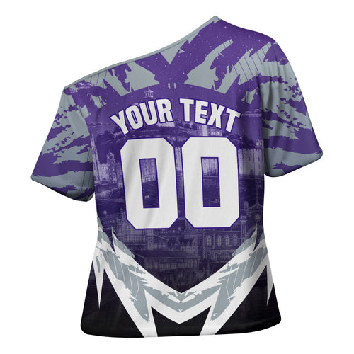 Personalised Fremantle Dockers Football Cross Shoulder Shirt Anime Warrior Manga Style Lightning Bolt Cityscape