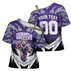 Personalised Fremantle Dockers Football Cross Shoulder Shirt Anime Warrior Manga Style Lightning Bolt Cityscape