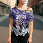 Personalised Fremantle Dockers Football Cross Shoulder Shirt Anime Warrior Manga Style Lightning Bolt Cityscape