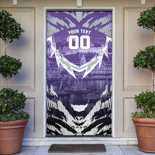 Personalised Fremantle Dockers Football Door Cover Anime Warrior Manga Style Lightning Bolt Cityscape