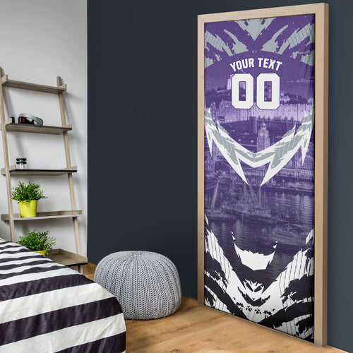 Personalised Fremantle Dockers Football Door Cover Anime Warrior Manga Style Lightning Bolt Cityscape